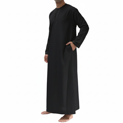 Omani/Emerati Dishdasha – Mens Omani/Emirati Style Thobe Classic - Full Length Long Sleeve Islamic Jubbah's - Black