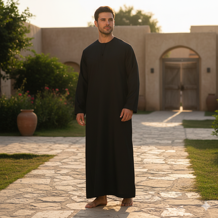 Omani/Emerati Dishdasha – Mens Omani/Emirati Style Thobe Classic - Full Length Long Sleeve Islamic Jubbah's - Black
