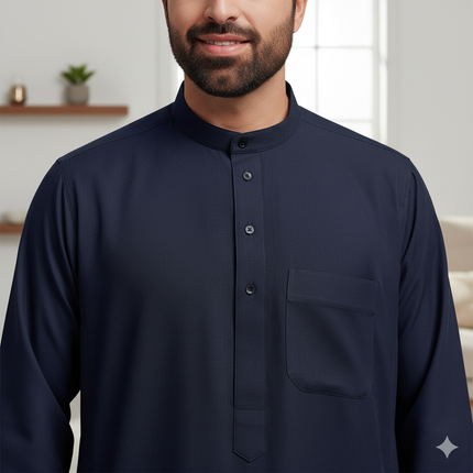 Traditional Dishdasha – Mens Saudi Style Thobe Classic - Full Length Long Sleeve Islamic Thobe - Navy