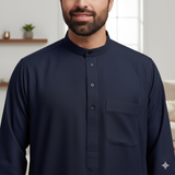 Traditional Dishdasha – Mens Saudi Style Thobe Classic - Full Length Long Sleeve Islamic Thobe - Navy