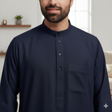 Traditional Dishdasha – Mens Saudi Style Thobe Classic - Full Length Long Sleeve Islamic Thobe - Navy
