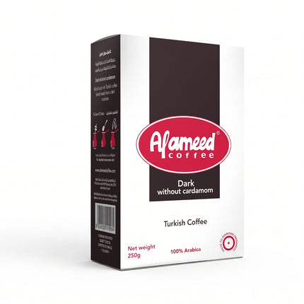 Al Ameed Dark Roast Turkish Coffee without Cardamom, 100% Fresh & Finely Ground, 8oz