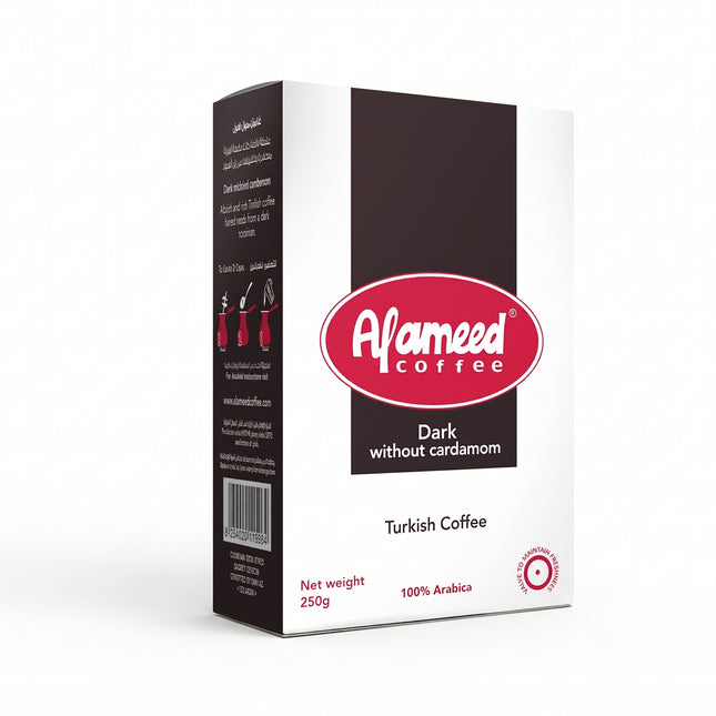 Al Ameed Dark Roast Turkish Coffee without Cardamom, 100% Fresh & Finely Ground, 8oz