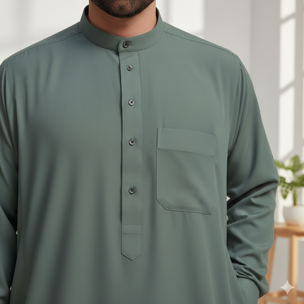 Traditional Dishdasha – Mens Saudi Style Thobe Classic - Full Length Long Sleeve Islamic Thobe - Green