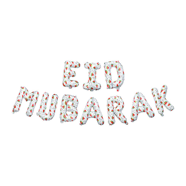 Eid Decoration: Eid Mubarak Watermelon Foil Letter Balloons Hanging Decoration (White Color)