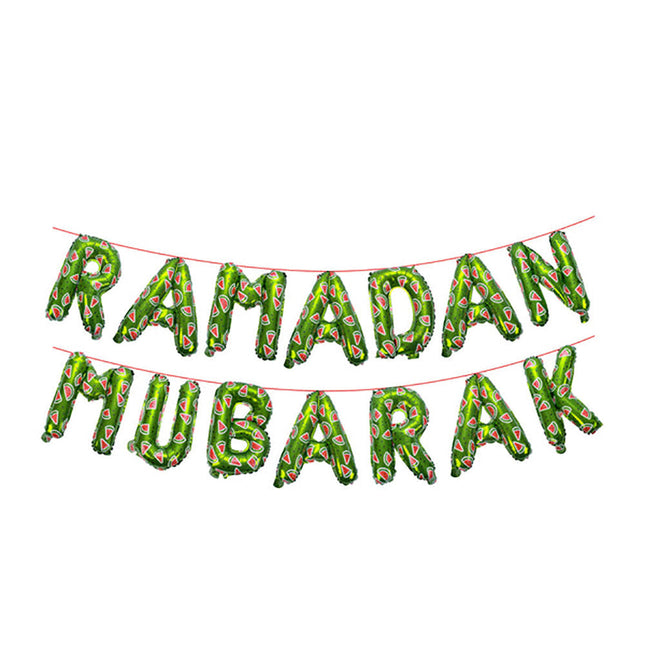 Ramadan Mubarak Watermelon Foil Letter Balloons Hanging Decoration (Green Color)