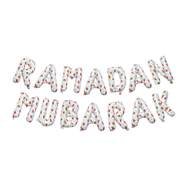 Ramadan Mubarak Watermelon Foil Letter Balloons Hanging Decoration (White Color)