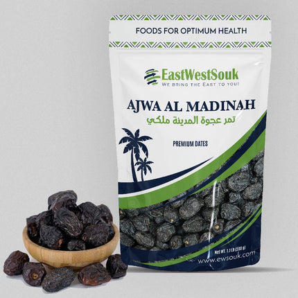 Ajwa Al Madina Dates - Premium Quality (Latest Crop!) - 1.1lb (500g) - Fiber-Rich Snack Dry Fruit