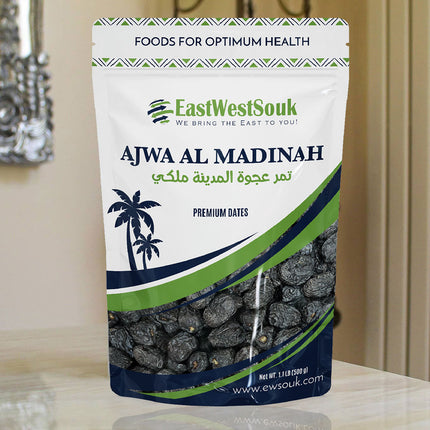 Ajwa Al Madina Dates - Premium Quality (Latest Crop!) - 1.1lb (500g) - Fiber-Rich Snack Dry Fruit