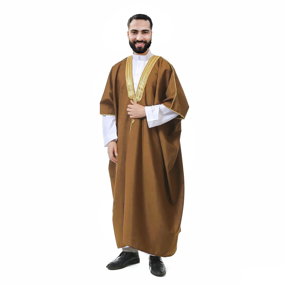 long arabic dress for man Olyvenn Men's Jubba Thobe Long Sleeve Muslim Saudi Arabia Pakistan Islam Prayer Abaya Kaftan Dubai Arabic Long Dress Thawb Dishdasha Beige 8, Size: XL