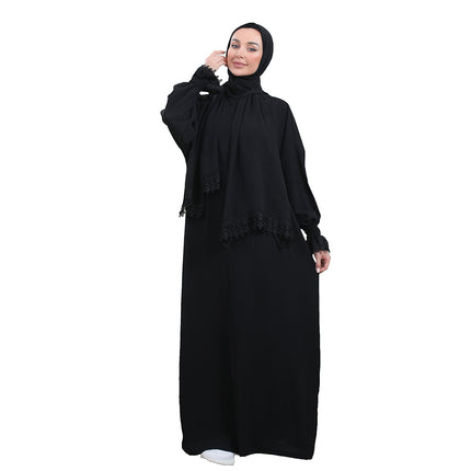 Elegant women's abaya with attached hijab and soft fabric

