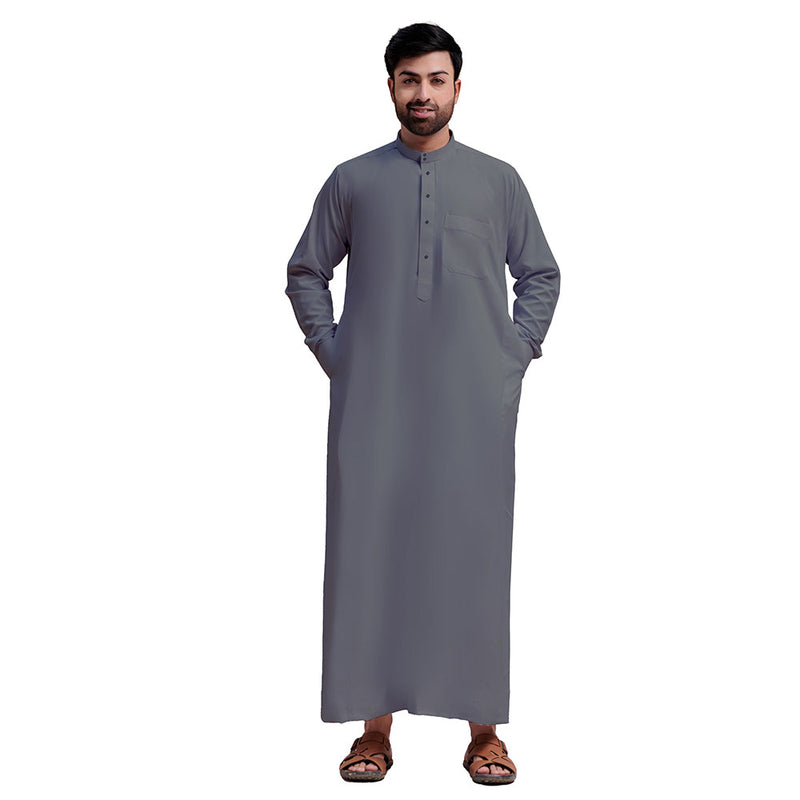 Traditional Dishdasha – Mens Saudi Style Thobe Classic - Full Length Long Sleeve Islamic Thobe - Gray