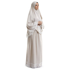 Ivory Islamic prayer wear with lace trim – 2-piece set

