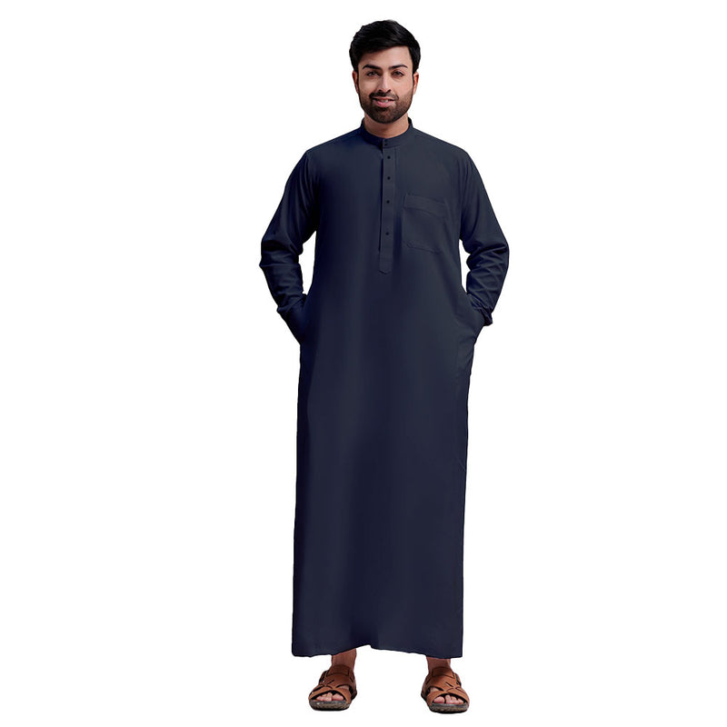 Traditional Dishdasha – Mens Saudi Style Thobe Classic - Full Length Long Sleeve Islamic Thobe - Navy