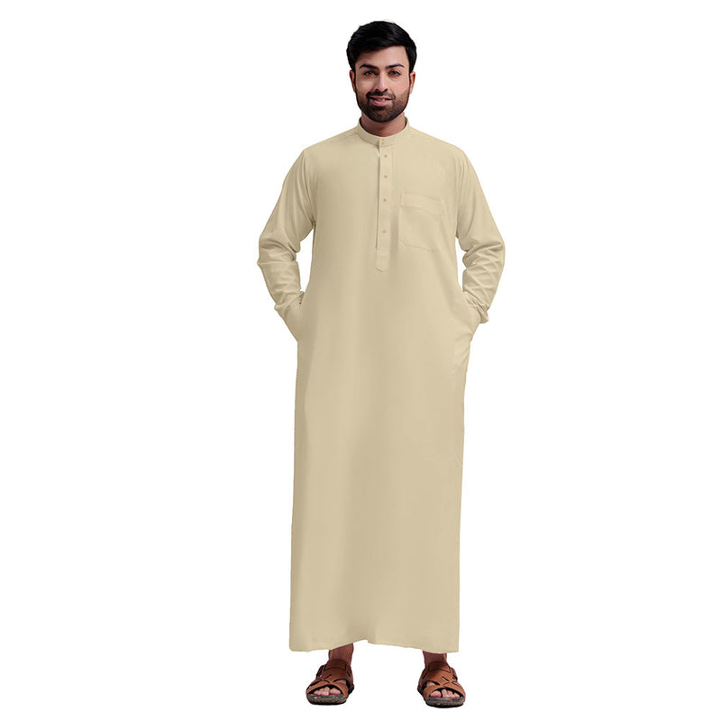 Traditional Dishdasha – Mens Saudi Style Thobe Classic - Full Length Long Sleeve Islamic Thobe - Beige