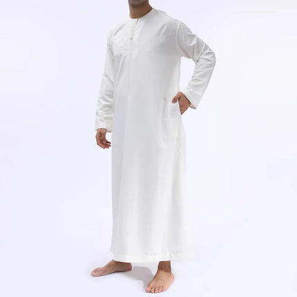 Full-length Omani Islamic jubbah with rounded collar

