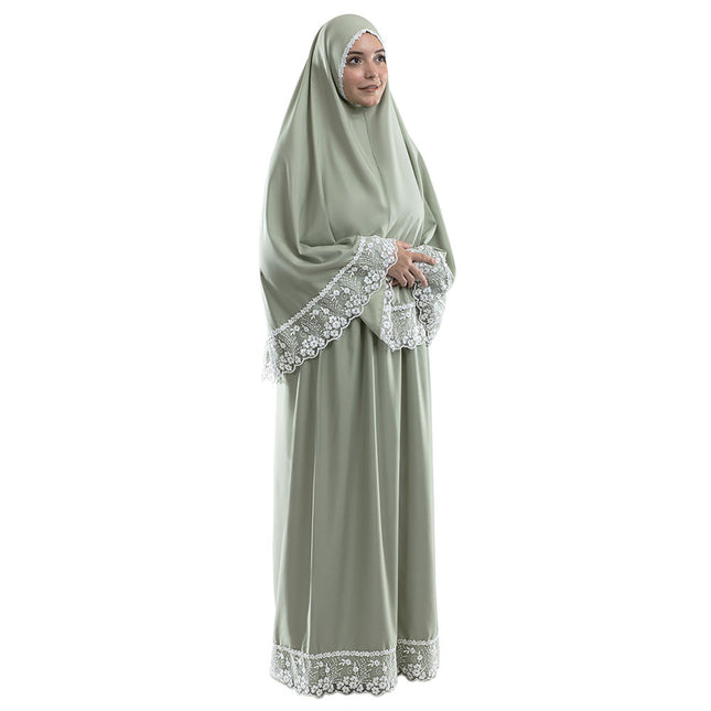 Elite 2-piece Islamic prayer wear with lace detailing

