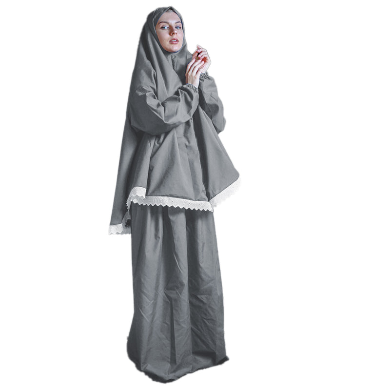 Women's Prayer Dress 2 Pieces Microfiber Solid Color Plus Long Sleeve | One-Size | Hijab Abaya Suit
