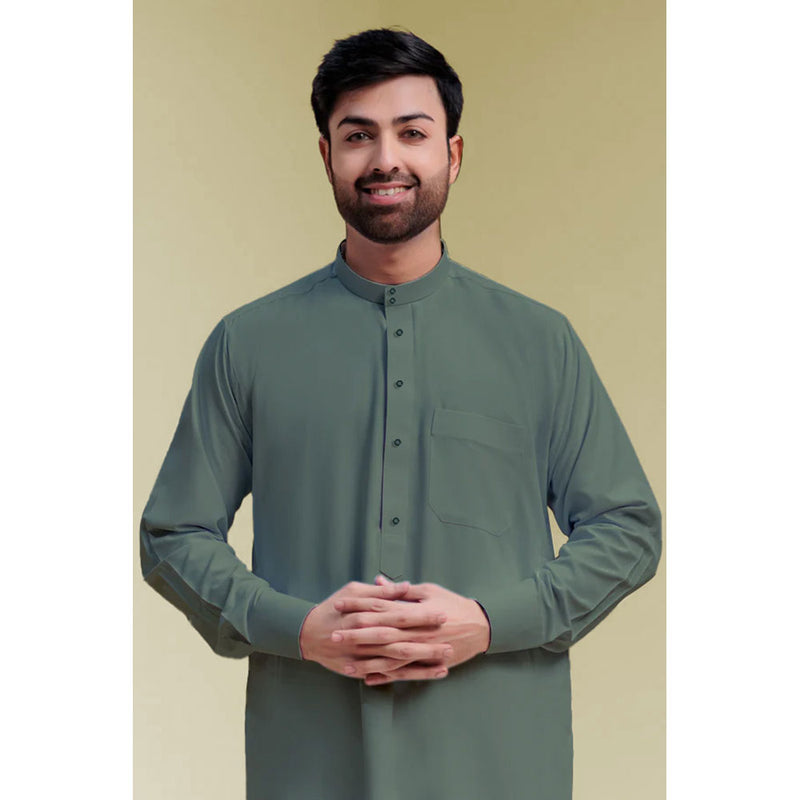 Traditional Dishdasha – Mens Saudi Style Thobe Classic - Full Length Long Sleeve Islamic Thobe - Green