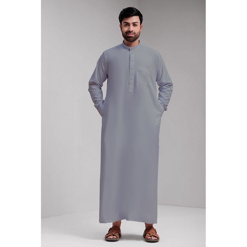 Traditional Dishdasha – Mens Saudi Style Thobe Classic - Full Length Long Sleeve Islamic Thobe - Silver