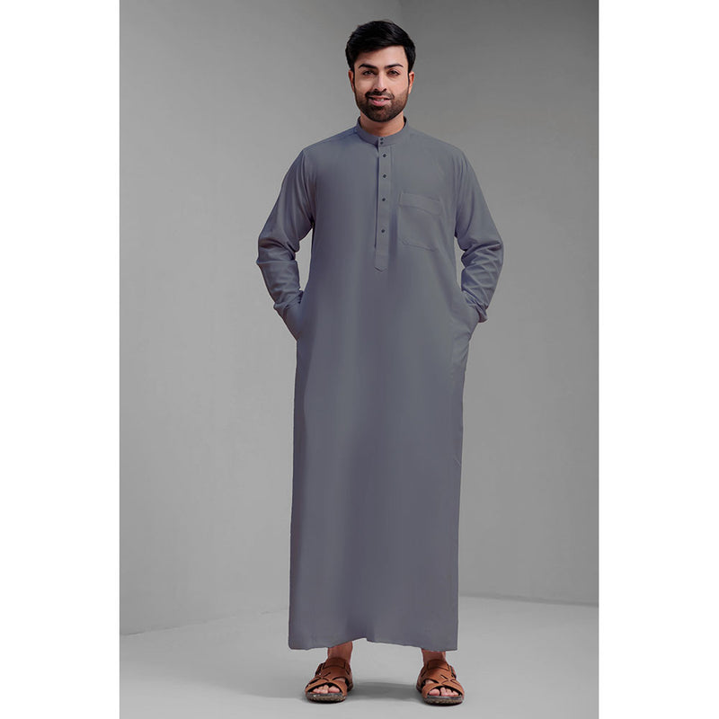 Traditional Dishdasha – Mens Saudi Style Thobe Classic - Full Length Long Sleeve Islamic Thobe - Gray