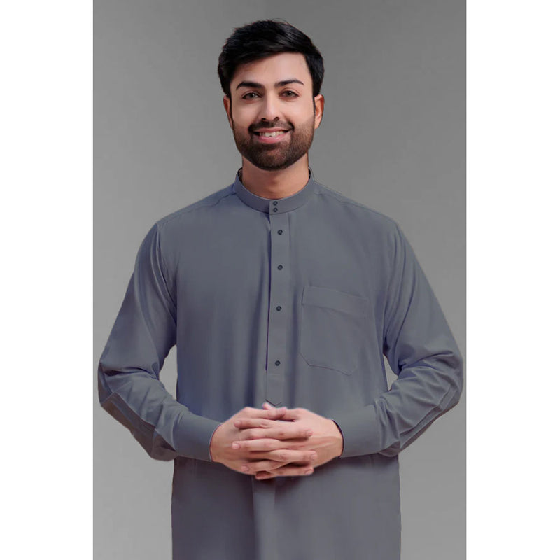 Traditional Dishdasha – Mens Saudi Style Thobe Classic - Full Length Long Sleeve Islamic Thobe - Gray