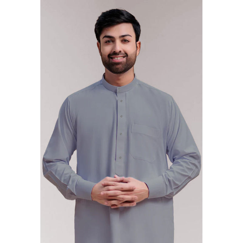 Traditional Dishdasha – Mens Saudi Style Thobe Classic - Full Length Long Sleeve Islamic Thobe - Silver