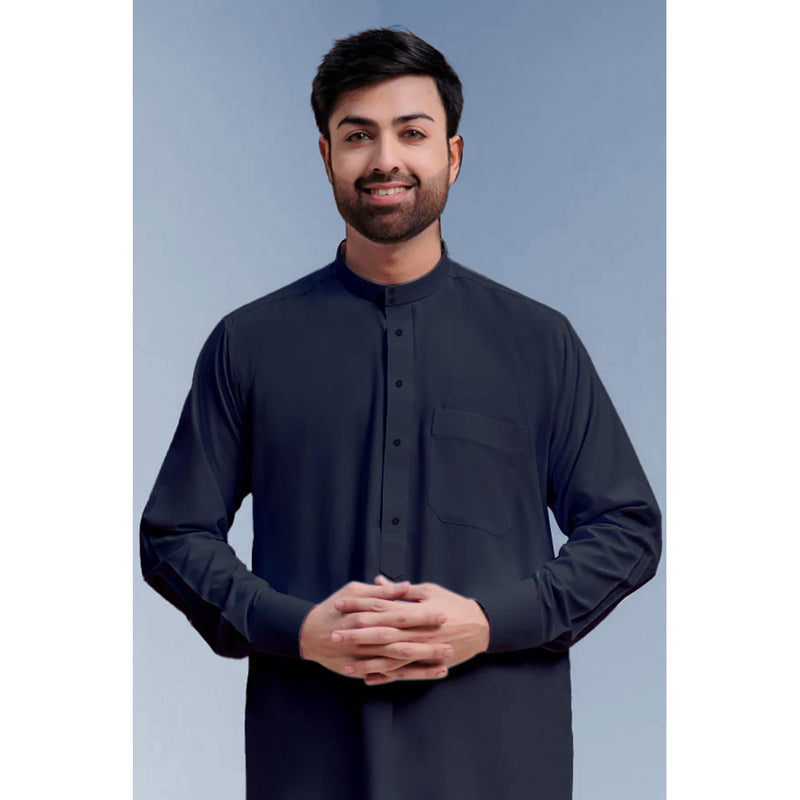 Traditional Dishdasha – Mens Saudi Style Thobe Classic - Full Length Long Sleeve Islamic Thobe - Navy