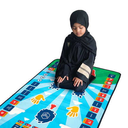 My Salah Mat for Kids - Smart interactive Prayer Mat for learning Salah, Surah, Wudu and Duas - Islamic prayer mat with 10 languages, Salah Translation, 25 Touch Keys and padded mat for Kids 3+ (Blue) (Returned: Like New)