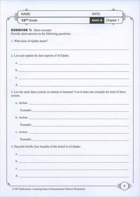 Learning Islam Workbook: Level 6 (12th Grade)  Weekend/International Edition