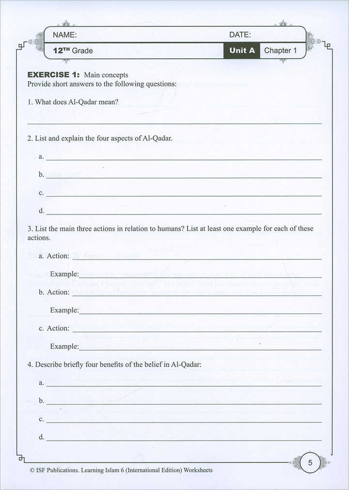 Learning Islam Workbook: Level 6 (12th Grade)  Weekend/International Edition