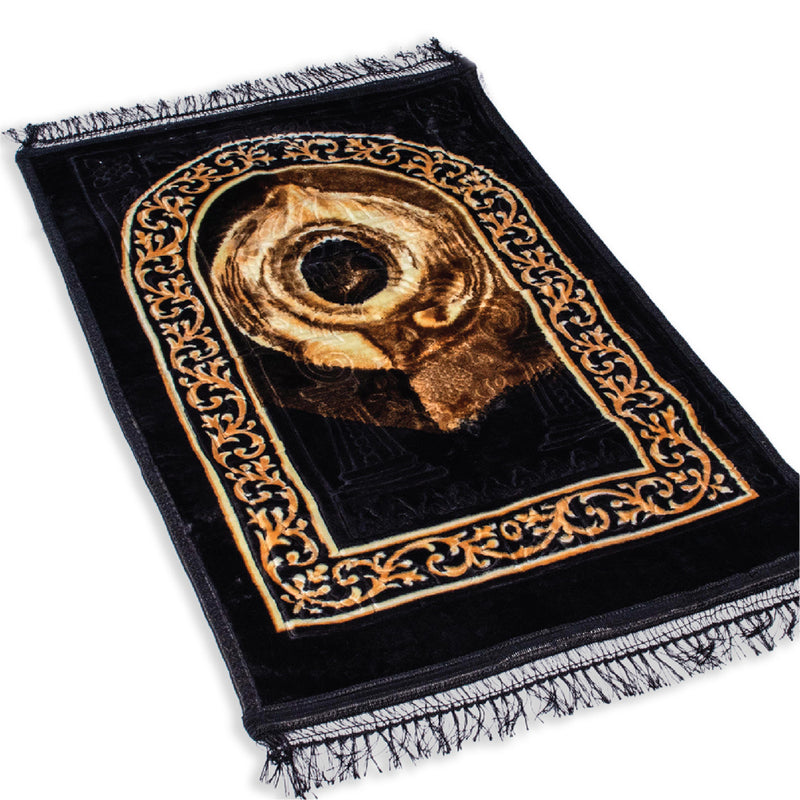 Kabbah Velvet Prayer Rug - Soft Plush Janamaz Sajada Carpet for Men and Women - Great Ramadan Gift