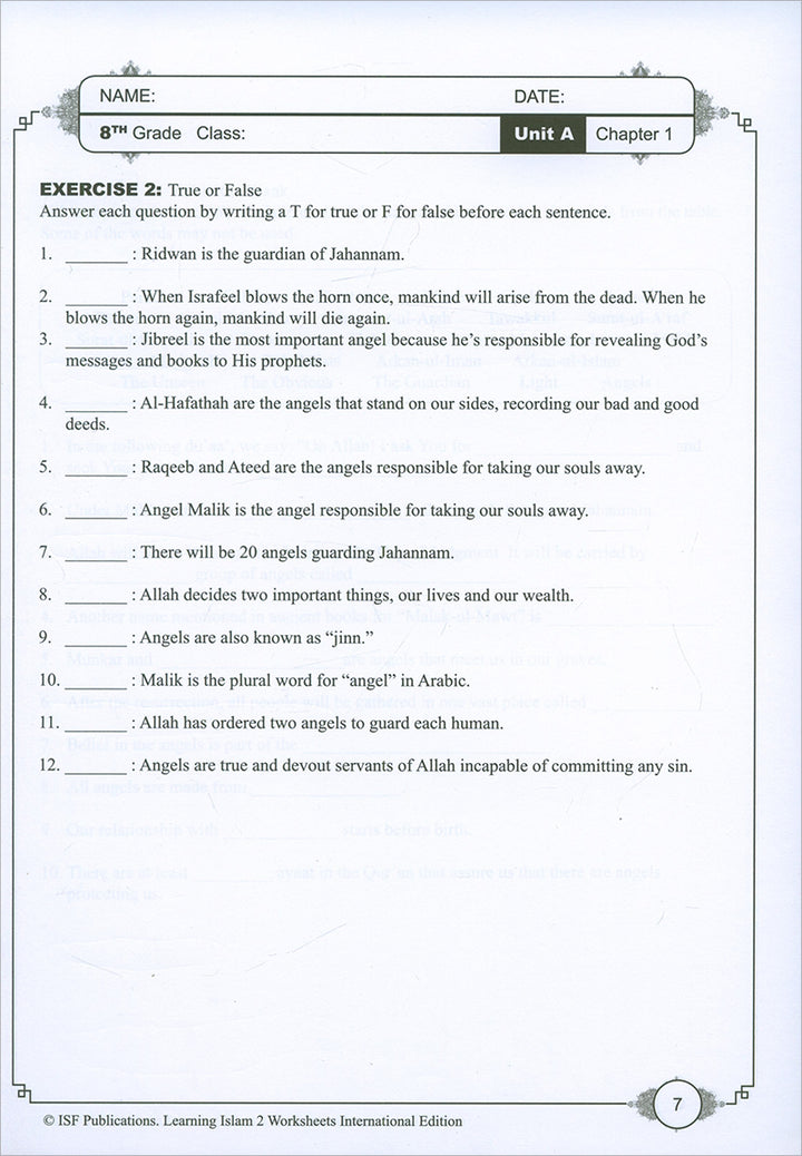 Learning Islam Workbook: Level 2 (8th Grade, Weekend/International Edition