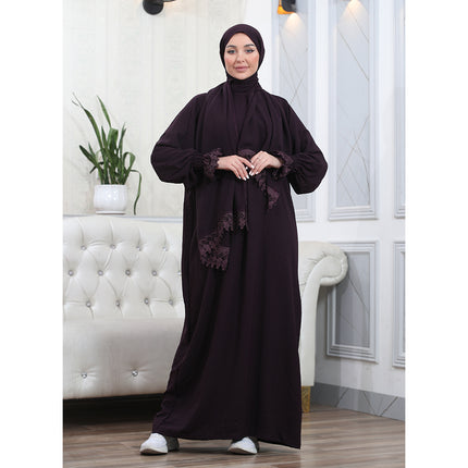 Modest prayer dress with front zipper and lace cuffs

