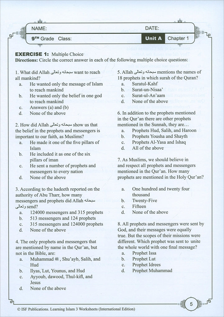 Learning Islam Workbook: Level 3 (9th Grade, Weekend/International Edition