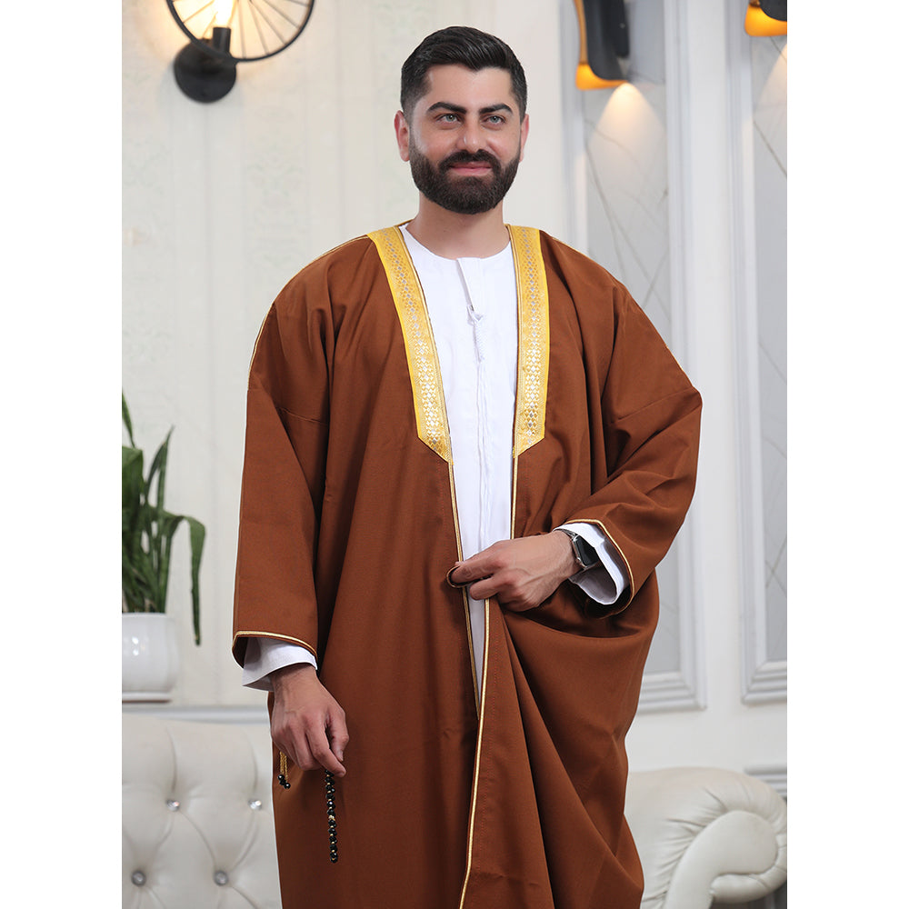 Traditional Arabic Men's Bisht Cloak - Luxury Bisht Abaya for Special Occasions