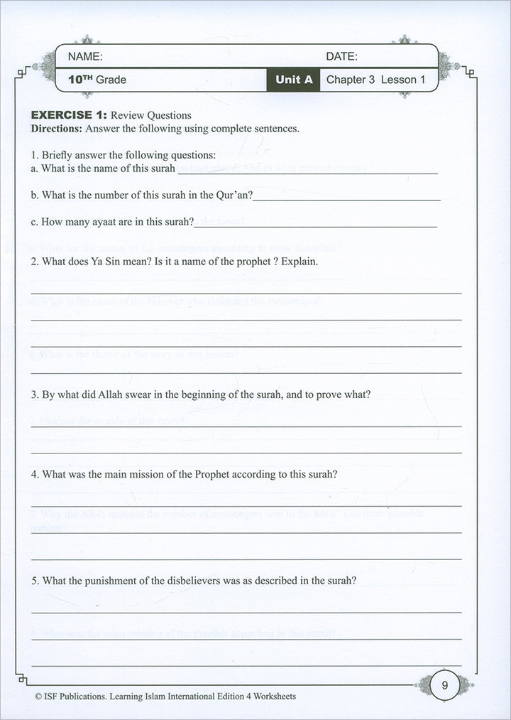 Learning Islam Workbook: Level 4 (10th Grade, Weekend/International Edition