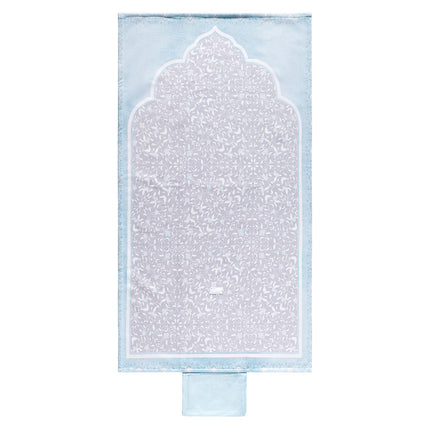 Soft velvet Sejadah in blue floral print – compact and portable

