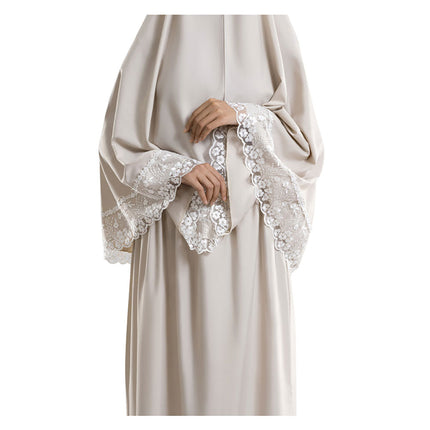 Modest Islamic prayer clothes with elegant lace edges

