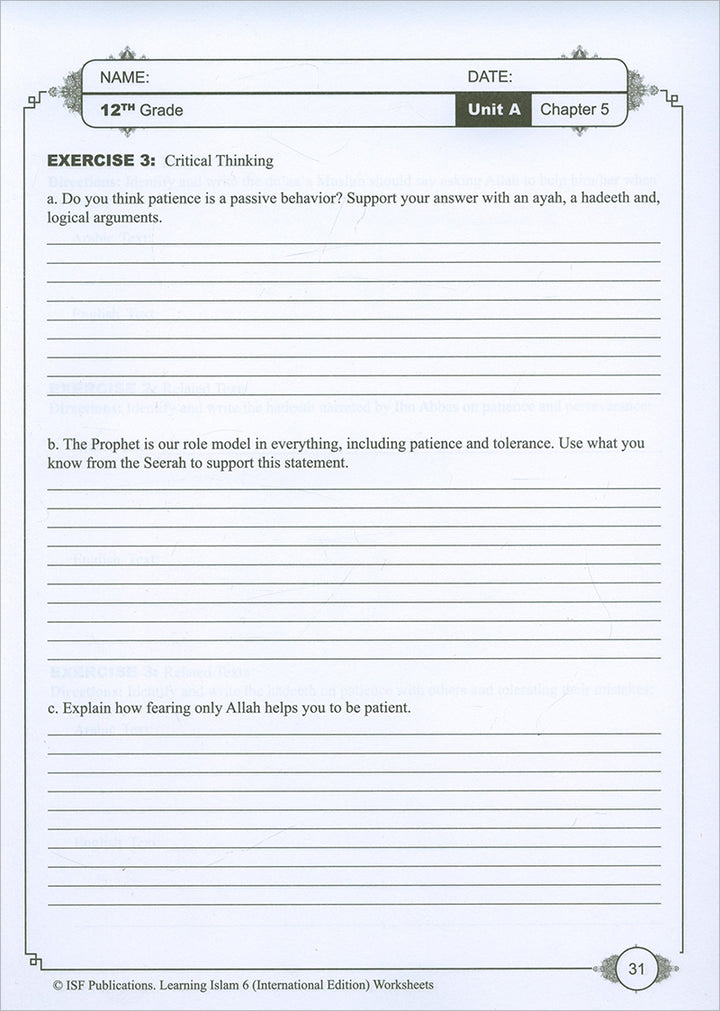 Learning Islam Workbook: Level 6 (12th Grade)  Weekend/International Edition