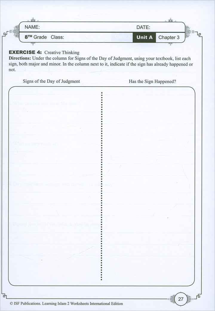 Learning Islam Workbook: Level 2 (8th Grade, Weekend/International Edition