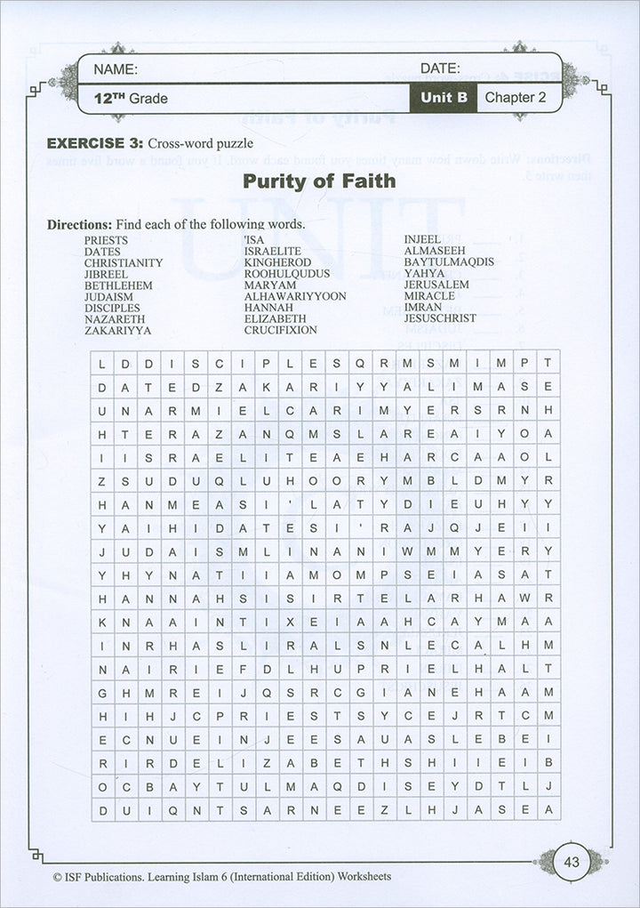 Learning Islam Workbook: Level 6 (12th Grade)  Weekend/International Edition