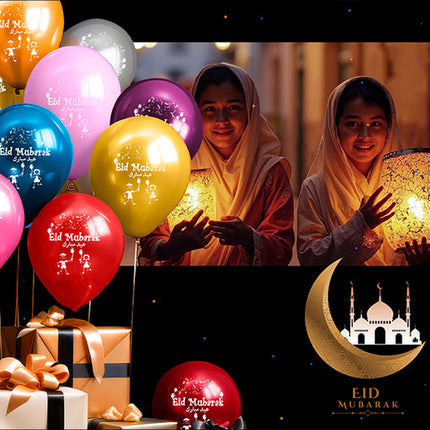 Eid Mubarak Latex Balloons (Assorted Metallic Colors, Pack of 20)