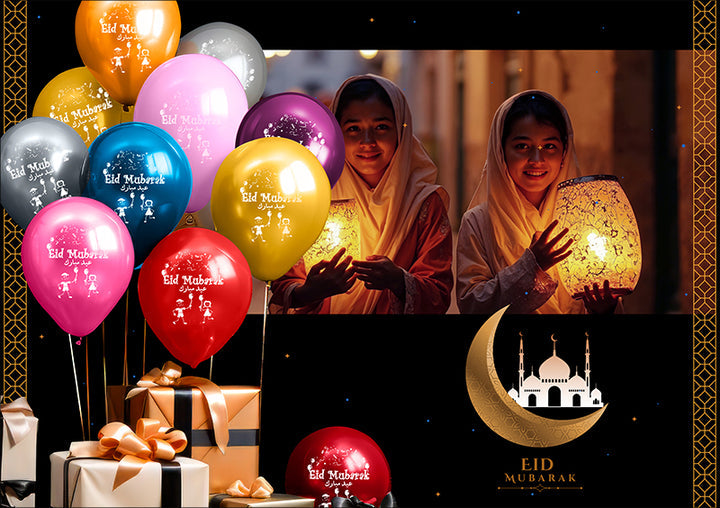 Eid Mubarak Latex Balloons (Assorted Metallic Colors, Pack of 20)