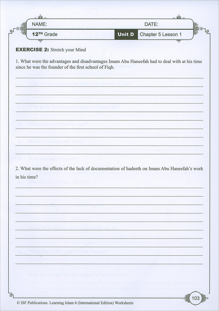 Learning Islam Workbook: Level 6 (12th Grade)  Weekend/International Edition