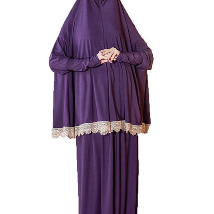 Women's Prayer Dress 2 Pieces Solid Color Plus Long Sleeve | One-Size | Hijab Abaya Suit