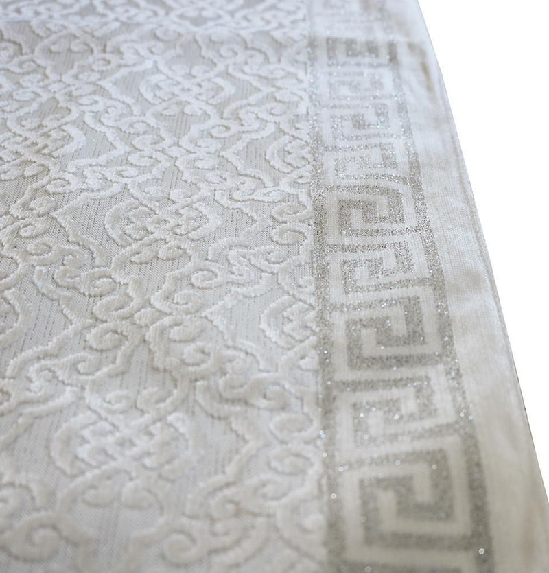 Luxury Thin Velvet Islamic Prayer Mat Gift Box Kaba - White with Silver - east-west-souk