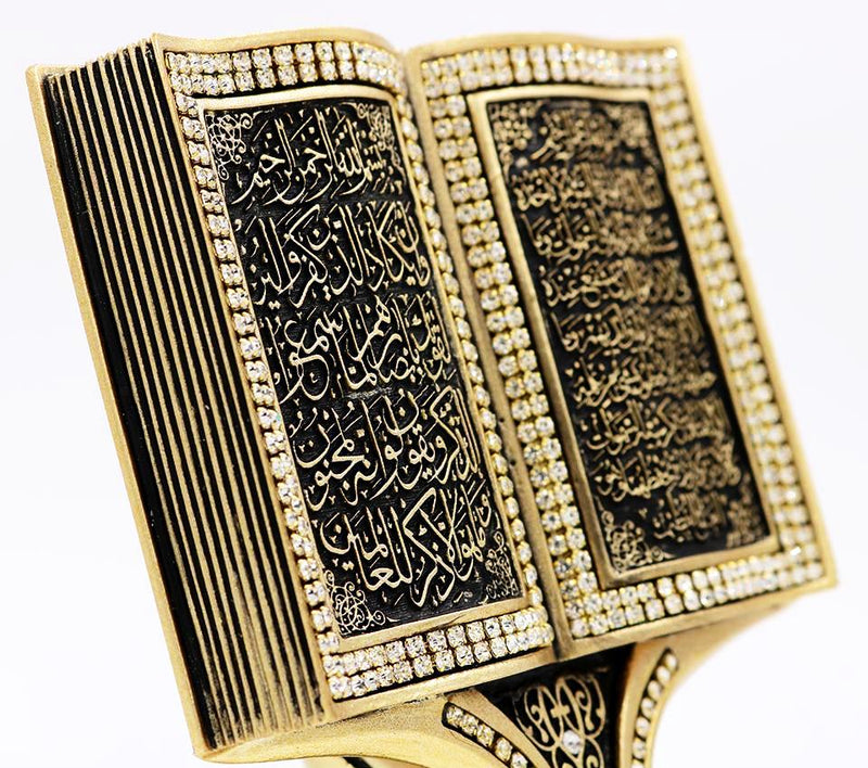 Quran Open Book with Ayatul Kursi and Nazar Dua - Gold - east-west-souk