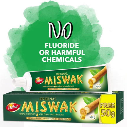 (Pack of 3) Dabur Miswak Sewak Meswak Siwak Natural Herbal Halal Islamic Toothpaste (Net Weight: 120g + 50g Free)
