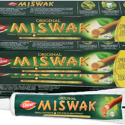 (Pack of 3) Dabur Miswak Sewak Meswak Siwak Natural Herbal Halal Islamic Toothpaste (Net Weight: 120g + 50g Free)
